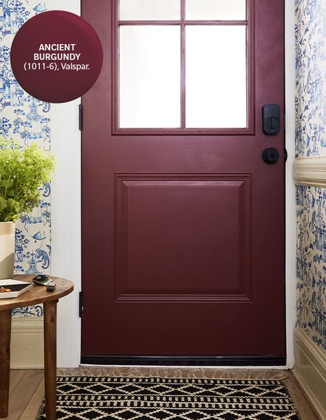 House & Home - House & Home's Paint Report: The Best Paint Colors In 2024 Mulberry Paint Color, Painted Door Ideas, Kitchen Paint Inspiration, Blanket Box Makeover, Burgundy Paint Colors, Burgundy Walls, Red Doors, Burgundy Paint, Box Makeover