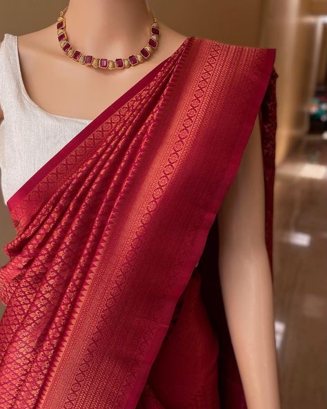 Www.Thejacouture.in > silk sarees > Maroon Art silk brocade saree. . Maroon Art silk brocade saree with copper zari design all over saree. Comes with blouse piece. Saree height: 48 inches. Saree length: 5.5 meters. Blouse: 80cm . Priced: 1950/- INR Dry clean. . Jewellery collaboration: Neckpiece: @kichu_collection . #love #sareelove #india #sareeinspiration #fashion #sareelove😍 #indianwear #traditional #sareeday #indianwedding #sareestyle #instagood #sareecollection #sareelovers #sareed... Neckpiece For Saree, Indian Wedding Gowns, Brocade Saree, Simple Saree Designs, Dresses Traditional, Simple Sarees, Blouse Designs Silk, Indian Dresses Traditional, Party Wear Indian Dresses