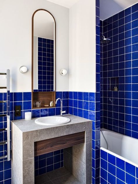 Bathroom Stall, Eclectic Bathroom, Austin Homes, Old Port, Blue Home Decor, Blue Bathroom, Blue Tiles, Blue Interior, Bathroom Kids