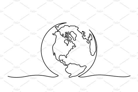 Globe of the Earth by Valenty on @creativemarket Continuous Line Tattoo, Globe Tattoos, Earth Tattoo, One Line Tattoo, Earth Drawings, Kunst Tattoos, Single Line Tattoo, Single Line Drawing, One Line Drawing