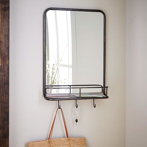 Double duty 10 mirrors that do more than just reflect your dazzling good looks  Living in a shoebox Entryway Mirror With Hooks, Mirror Organizer, Mirror Hooks, Decoration Hall, Modern Floor Mirrors, Metal Wall Hooks, Reclaimed Wood Floors, Entry Mirror, Chic Mirror