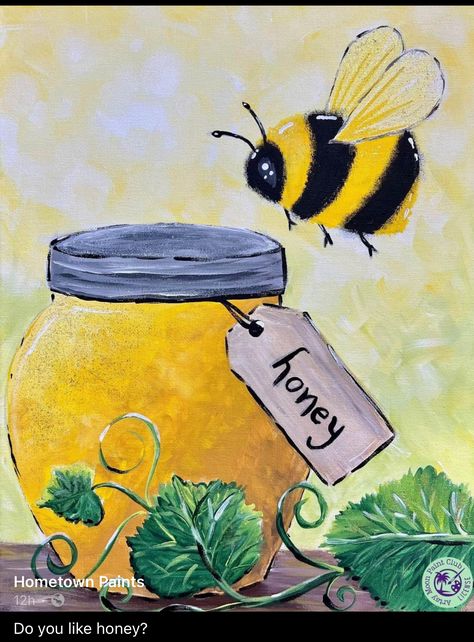 Bumblebee Painting Easy, Honey Bee Painting Acrylic, Painting Bees Easy, Easy Animal Painting Ideas, Bee Painting Easy, Bee Painting Simple, Bee Watercolor, Colorful Animal Paintings, Honeybee Art