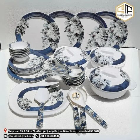 Impress your guests with the elegant and stylish Melamine Floral Dinner Set of 41 pcs. This white dinner set is made from high-quality melamine material, making it durable and long-lasting. The set includes dinner plates, side plates, serving bowls, soup bowls, and glasses, perfect for serving a full course meal to your friends and family. Product Features: - Made from high-quality melamine material for durability and longevity. - Elegant floral design adds a touch of sophistication to your... Full Course Meal, Side Plates, Dinner Sets, Soup Bowl, Dinner Plates, Serving Bowls, Floral Design