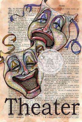 Theater... always a good idea Theatrical Masks, Theater Masks, Comedy Tragedy Masks, Mixed Media Drawing, Drama Masks, Media Drawing, Newspaper Art, Theatre Masks, Comedy And Tragedy