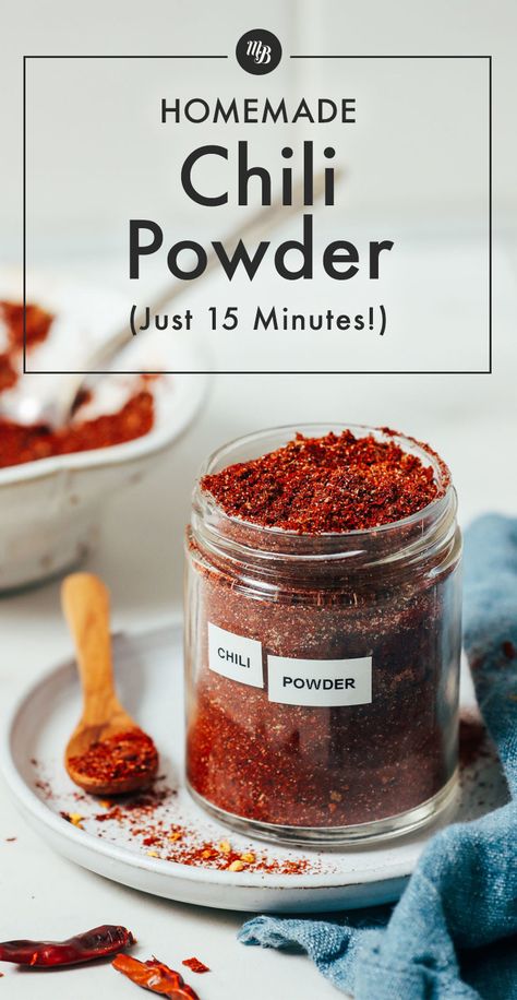 DIY Chili Powder! SO EASY and perfect for soups, chili, dry rubs, and more! #recipes #chilipowder #plantbased #glutenfree #minimalistbaker Diy Chili Powder Recipe, Mexican Chili Powder Recipe, Homemade Chili Powder Recipe, Diy Chili Powder, How To Make Chili Powder, Chili Powder Recipe Homemade, Chili Tacos, Chili Powder Recipe, Homemade Chili Powder