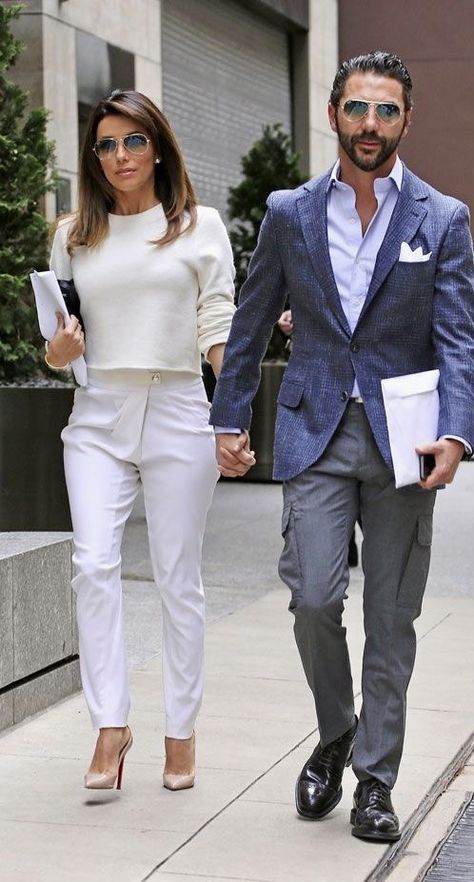 Eva Longoria Street Style Eva Longoria Style, Stylish Couple, Eva Longoria, Fashion Couple, Couple Outfits, Business Attire, Petite Fashion, Work Attire, White Pants