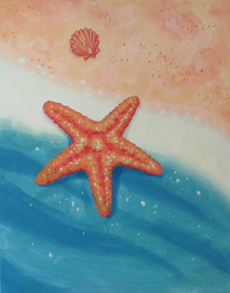 Starfish Drawing, Starfish Painting, Ocean Art Painting, Starfish Art, Canvas Art Painting Acrylic, Beach Drawing, A Level Art Sketchbook, Canvas Drawing, Summer Painting