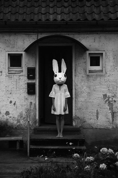 Come in for tea? Image by Stocksy Contributor Danil Nevsky #halloween #creepycostume Mask Photoshoot, Creepy Photography, Mask Photography, Creepy Masks, Creepy Costumes, Bunny Mask, Creepy Photos, Halloween Photoshoot, Animal Masks