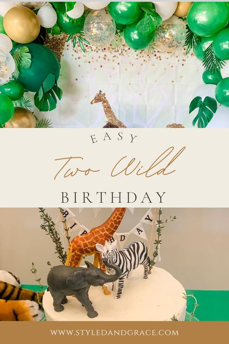 Second Birthday Jungle Theme, Two Wild Birthday Party Decorations Diy, Diy Two Wild Birthday Decorations, Safari Two Wild Party, Two Wild Twins Birthday, Safari Theme 2nd Birthday Party, Two Wild Birthday Activities, Zoo Second Birthday Party, Wild Animal Party Decorations