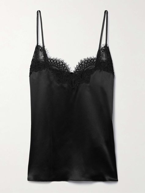 Shop CO Corded lace-trimmed silk-satin camisole, Explore the latest CO women's collection today on NET A PORTER Black Going Out Tops, Black Lace Cami Top, Black Satin Top, Vintage Cami, Black Lace Cami, Silky Shirt, Black Cami Top, Satin Camisole, Silk Cami