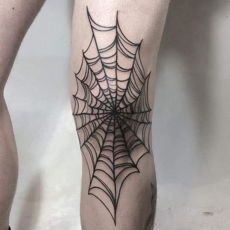 Spider Knee Cap Tattoo, Line Work Bat Tattoo, Spider Wed Tattoos On Knee, Knee Cobweb Tattoo, Large Knee Tattoo, Dark Masculine Tattoos, Cobweb Knee Tattoo, Cobweb Elbow Tattoo, Knee Spider Web Tattoo