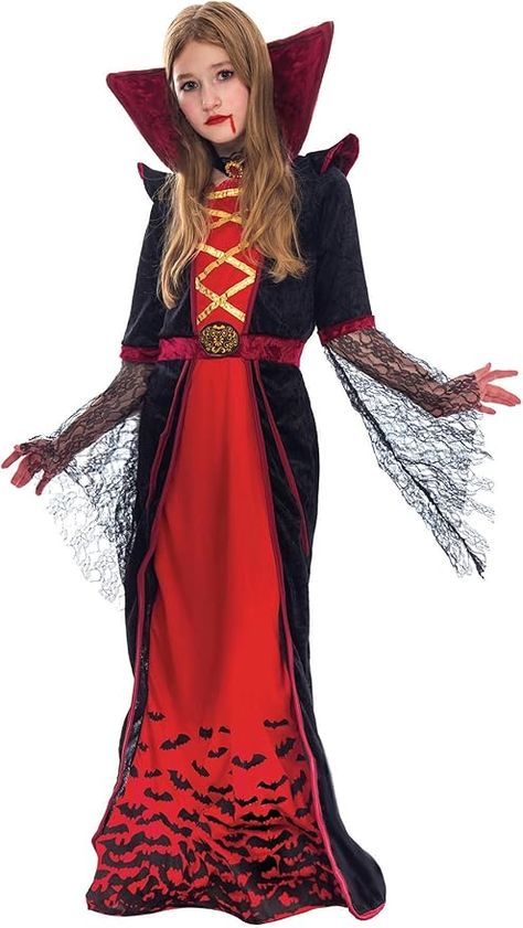 Spooktacular Creations Royal Vampire Costume for Girls Deluxe Set Halloween Gothic Victorian Vampiress Queen Dress Up Party Girls Vampire Halloween Costume, Kids Vampire Costume, Vampire Costume Kids, Royal Vampire, Girls Vampire Costume, Sorceress Costume, Princess Costume Kids, Trick Or Treat Costume, Vampire Halloween Costume