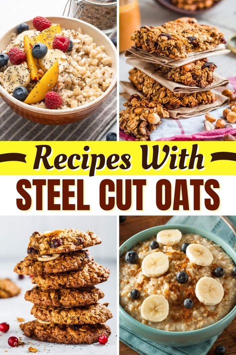 Try these recipes with steel cut oats for a great way to kick off the day! From cookies to oatmeal to muffins, you'll want to try them all. Baked Oatmeal With Steel Cut Oats, Steel Oatmeal Recipes, Steel Cut Oats Baked Oatmeal, Baked Steel Cut Oatmeal Recipes, Recipes Using Steel Cut Oats, Steal Oats Recipes, Baked Steel Cut Oats Recipes, Recipes With Steel Cut Oats, Healthy Steel Cut Oats Recipe