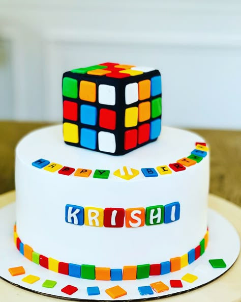 Rubik's Cube Cake, Rubiks Cube Party Ideas, Rubik Cake, Rubix Cube Cake, Doll Cake Designs, 7th Birthday Boys, Second Birthday Cakes, 9th Birthday Cake, Cube Cake