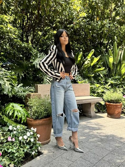 Every Jenna Ortega 'Beetlejuice, Beetlejuice' Press Tour Look Beetlejuice Outfits, Beetlejuice Movie, Barrel Jeans, Cutout Gown, Beetlejuice Beetlejuice, Black Tube, The Vivienne, Theme Dress, Press Tour