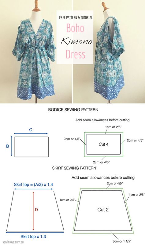 Sewing Summer Dresses, Summer Dress Sewing Patterns, Diy Sy, Free Sewing Pattern, Diy Vetement, Dress Tutorials, Sewing Skirts, Boho Kimono, Easy Sewing Patterns