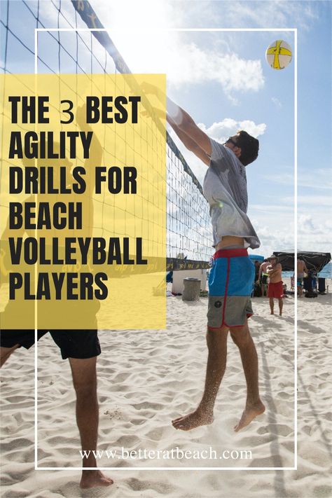 Agility is the ability to change body positions quickly and efficiently. In beach volleyball, specifically it requires a smooth integration of movements using a combination of balance, coordination, speed, power, reflexes, strength and endurance. Agility for beach volleyball (or sand volleyball) means changing directions of the body in an efficient and effective manner. betteratbeach.com Sand Volleyball Outfit, Drills For Volleyball, Beach Volleyball Workout, Volleyball Conditioning, Agility Drills, Agility Workouts, Sand Volleyball, Increase Speed, Jump Higher