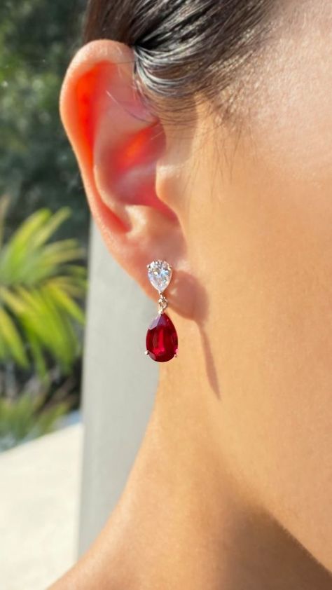 Ruby Earrings Silver, Ruby Jewelry Earrings, Ruby Earring, Diamond Color Scale, Ruby Stud Earrings, White Gold Drop Earrings, Bridal Jewellery Inspiration, Ruby Jewellery, Earrings Outfit