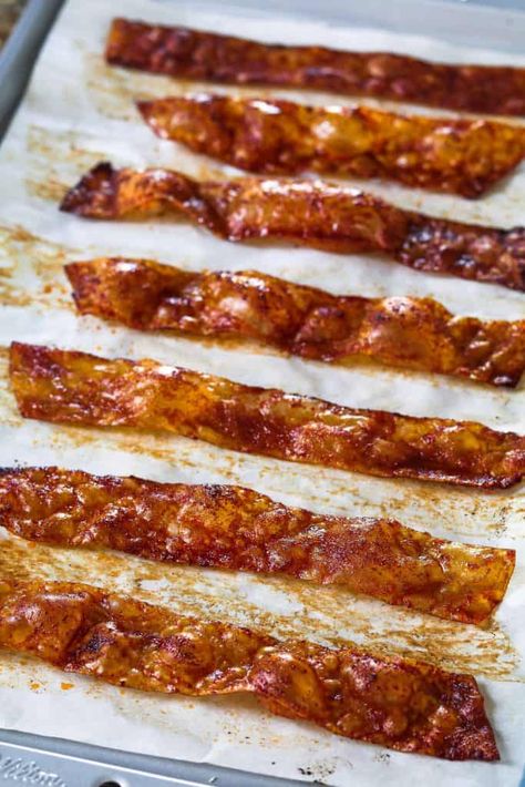 vegan bacon stripes made with rice paper on a baking sheet Rice Paper Vegan, Rice Paper Bacon, Vegan Bacon Recipe, Rice Paper Recipes, Lentil Nutrition Facts, Vegan Substitutes, Recipe Paper, Vegan Rice, Vegan Meat