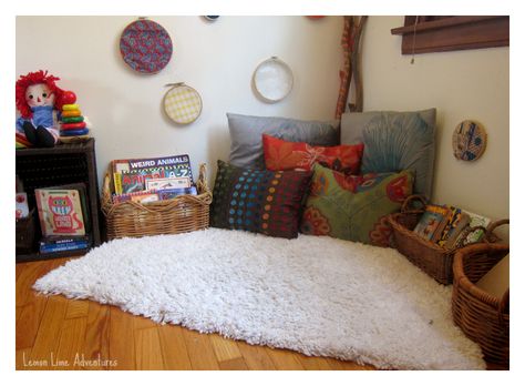 Intentional Learning Spaces | Reading - Lemon Lime Adventures Kids Cozy Corner Ideas, Kids Cozy Corner, Cozy Corner Ideas, Reading Spaces, Daycare Rooms, Home Childcare, Space For Kids, Reading Center, Infant Classroom