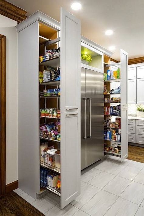 KITCHEN PANTRY IDEAS – For some of you who still get confused, the pantry and kitchen are two different concepts. A kitchen, as we know, is an area wi... Small Kitchen Pantry, Desain Pantry, Pantry Kitchen, Kabinet Dapur, Kitchen Pantry Design, Kitchen Pantry Cabinets, Kitchen Interior Design Decor, Diy Kitchen Storage, White Kitchen Design