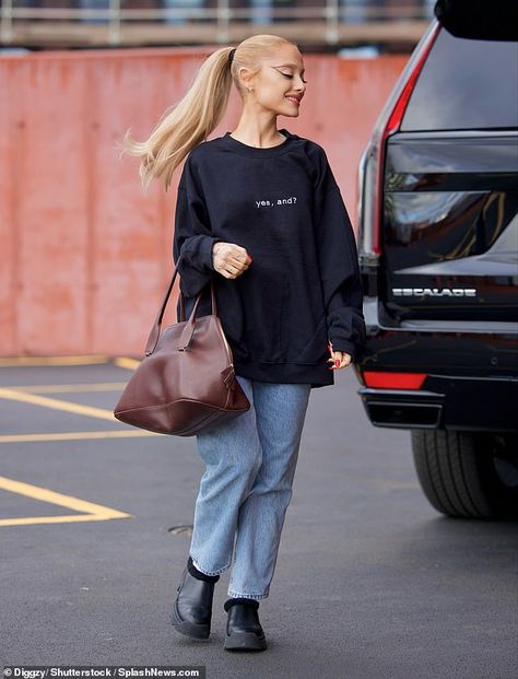 Ariana Grande may be hinting at a future song title by wearing a 'yes, and?' top in NYC... after revealing she will release a new album in 2024 | Daily Mail Online Ariana Grande Dancing, Dancing On Stage, Someone Like U, Nyc Pride, Ariana Grande Gif, Ariana Grande Outfits, Ariana Grande Style, Forever Girl, Ariana G