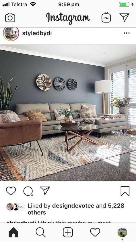 Transitional Accent Wall Living Room, Small Living Room Colors Scheme, Living Room Wall Color, Accent Walls In Living Room, Cosy Living Room, Living Room Color Schemes, Small Living Room Decor, Blue Living Room, Decor Home Living Room