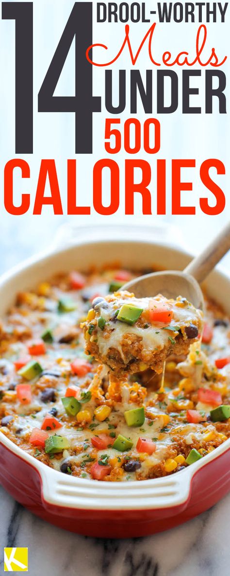 14 Drool-Worthy Meals Under 500 Calories                                                                                                                                                     More Meals Under 500 Calories, 500 Calorie Meals, Broccoli Recipes Casserole, Low Calorie Dinners, Chicken Quinoa, Low Calorie Meals, Calorie Meals, Broccoli Casserole, Calorie Recipes