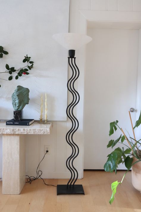 Squiggle lamp, wavy lamp, postmodern lamp available now on instagram at silverlinedesign__ Funky Lamps Living Room, Squiggle Furniture, Post Modern Lamp, Squiggle Decor, Funky Floor Lamp, Squiggle Neon Light In Room, Funky Tall Lamps, Led Squiggle Light, Groovy Lamp