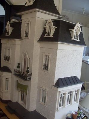 French Chateau Exterior ~ Created by Linda of Linda's Miniature Musings Diy Victorian Dollhouse, Doll House Exterior, French Chateau Exterior, Chateau Exterior, Dollhouse Castle, Beacon Hill Dollhouse, French Doll House, French Dollhouse, Food Thoughts