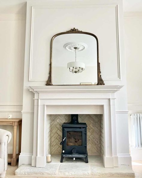 12 Elegant Herringbone Fireplaces That Add a Touch of Class Herringbone Hearth, Log Burner Marble Surround, Woodburner Fireplaces Victorian, Log Burner Limestone Surround, Victorian Fire Surround With Log Burner, Indiana Limestone Fireplace, Cream Fireplace, Herringbone Fireplace, White Stone Fireplaces