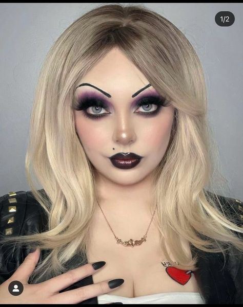 Blonde Hair Costumes, Chucky And Tiffany Costume, Bride Of Chucky Makeup, Chucky Makeup, Tiffany Costume, Tiffany Chucky Bride, Tiffany Bride Of Chucky, Bride Of Chucky Costume, Tiffany Bride