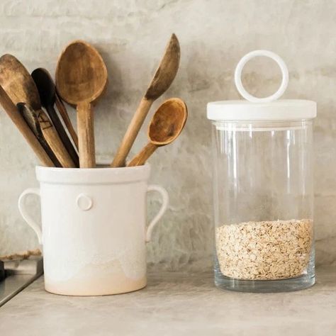 A European-Inspired Kitchen Collection 🤍 Our newest collection features one-of-a-kind found-vintage pieces, chic air-tight storage containers, and elevated kitchen accessories. Available at #StyleMeGHD.com ⠀⠀⠀⠀⠀⠀⠀⠀⠀ West Elm Kitchen Canisters, Outdoor Lounge Seating, Ceramic Utensil Holder, Olive Jar, European Kitchens, Utensil Crock, Hand Thrown Pottery, Ceramic Pots, Utensil Holder