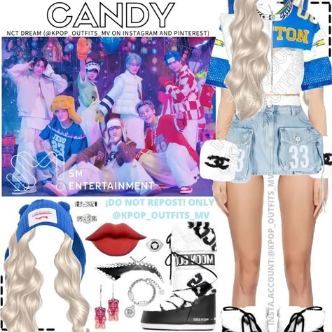 Nct Dream Candy Outfit Inspired, Nct Dream Stage Outfits, Nct Dream Inspired Outfits, Nct Dream Concert Outfit Ideas, Nct Outfits Inspiration, Nct Outfits, Korea Fits, Nct Concert, Chain Outfit