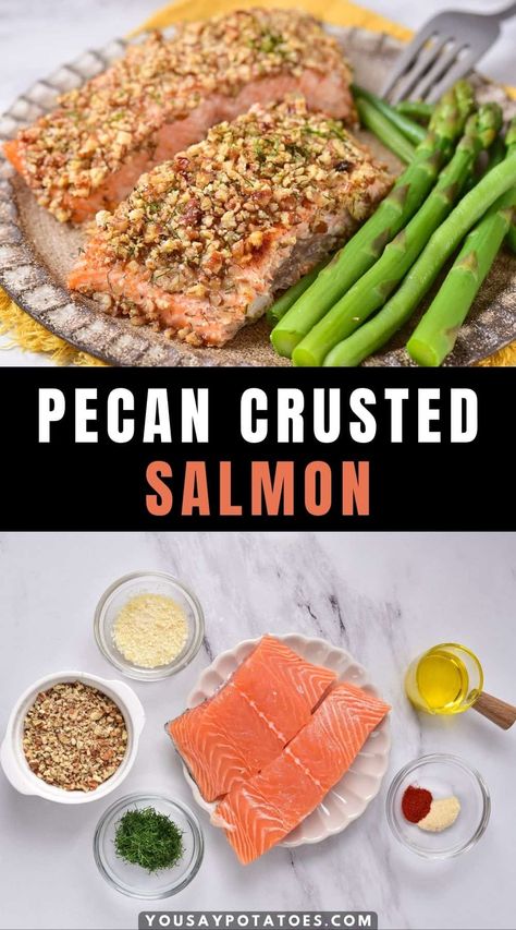 Pecan Crusted Salmon, Delicious Seafood Recipes, Best Seafood Recipes, Crusted Salmon, Shellfish Recipes, Easy Seafood Recipes, Easy Weeknight Dinner, Trending Recipes, Baked Fish