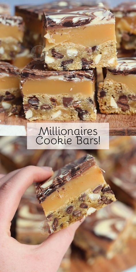 Millionaires Cookie Bars! - Jane's Patisserie Triple Chocolate Chip Cookies, Janes Patisserie, Resep Brownies, Dessert Bar Recipe, Chocolate Chip Cookie Bars, Oreo Dessert, Cake Bars, Cookie Bar Recipes, Homemade Caramel