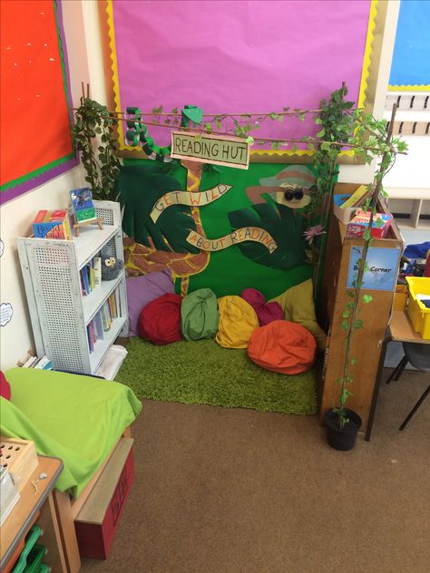 Safari Classroom Decorations, Reading Hut, Classroom Reading Corner, Safari Theme Classroom, Safari Classroom, Reading Corner Classroom, Reading Themes, Quiet Corner, Reading Area