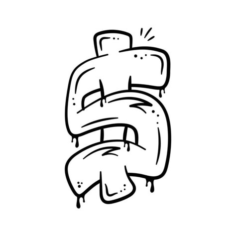 Dollar sign in graffiti art style, hand drawn sticker of dollar in modern style Graffiti Dollar Sign, Money Sign Drawing, Dollar Sign Drawing, Street Art Graffiti Cartoon, Simple Graffiti Art, Easy Graffiti Art, Cool Graffiti Art, Dollar Logo, Word Art Drawings