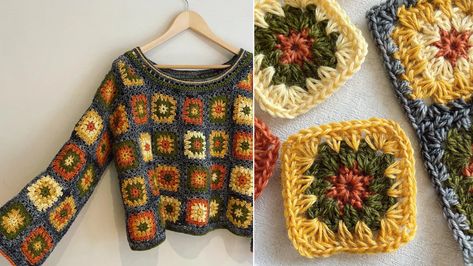 Twinkling Granny Square Sweater Layout & Assembly - Mezzacraft - Sharing the Art of Crochet Jaket Crochet, Crocheted Sweaters, Square Sweater, Granny Square Sweater, Square Cardigan, Crochet Jumper, Square Crochet, Granny Square Crochet Pattern, Crochet Cardigan Pattern