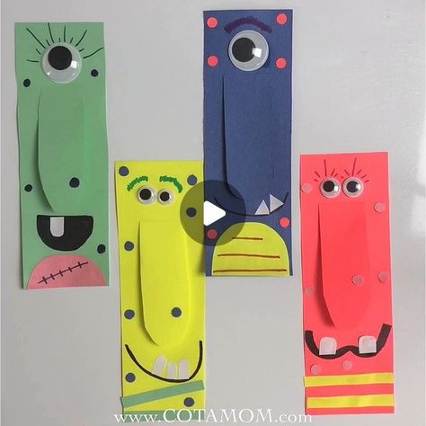 Easy Diy Bookmarks, Bookmarks Halloween, Monster Bookmark, Paper Bookmarks, Bookmarks Kids, Diy Bookmarks, Book Markers, Easy Diy Art, Paper Crafts Diy Tutorials