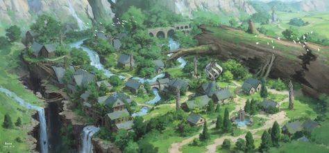 ArtStation - Starspring Village, Eoooid Hateno Village, Village Art, Artist Working, Fantasy House, Personal Project, Fantasy Landscape, Fantasy World, Artist At Work, The Game