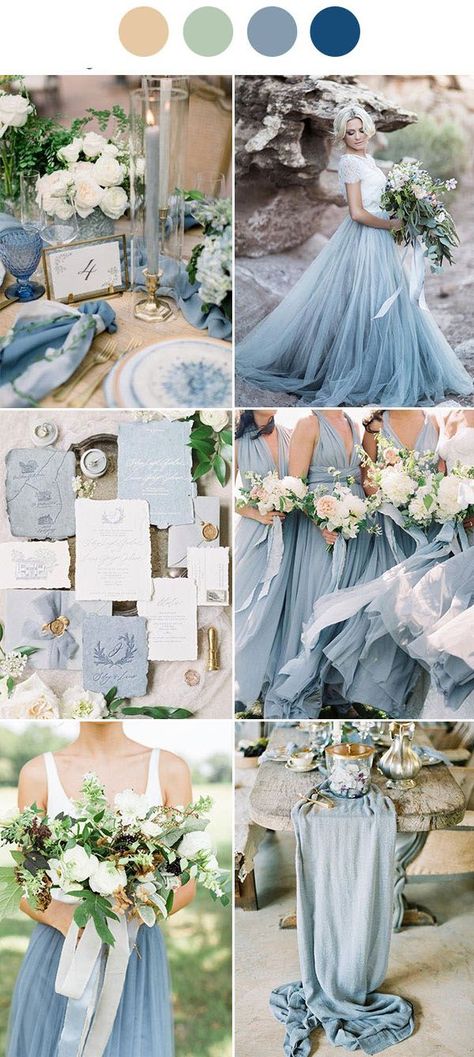 Dusty Blue Wedding Color Schemes, Wedding Palette Spring, Blue Wedding Color Schemes, Wedding Color Schemes Blue, French Blue Wedding, Earth Tone Wedding, Blue Winter Wedding, Wedding Color Scheme, Wedding Color Palettes