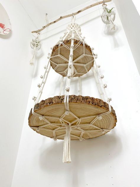 Vintage Macrame Double Plant Hanger Macrame Hanging Shelves, Macrame Wall Hanging Round, Macrame Product, Macrame Wall Shelf, Macrame Pot Hanger, Macrame Shelves, Macrame Basket, Macrame Shelf, Macrame Plant Hanger Tutorial