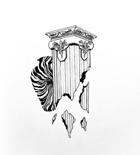 Corinthian Pillar Tattoo, Greek Pillar Tattoo Design, Greek Pilar Tattoo, Greek Columns Tattoo, Greek Pillars Drawing, Pillar Tattoo Design, Column Tattoo Design, Roman Architecture Tattoo, Pillar Sketch