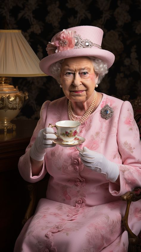 Queen Elizabeth II drinking tea Queen Tea Party, Queen Elizabeth Ii Sister, People Drinking Tea, Queen Elizabeth Portrait, Queen Elizabeth Birthday, Queen Elizabeth Photos, Royal Family Fashion, Rainha Elizabeth Ii, English Royal Family