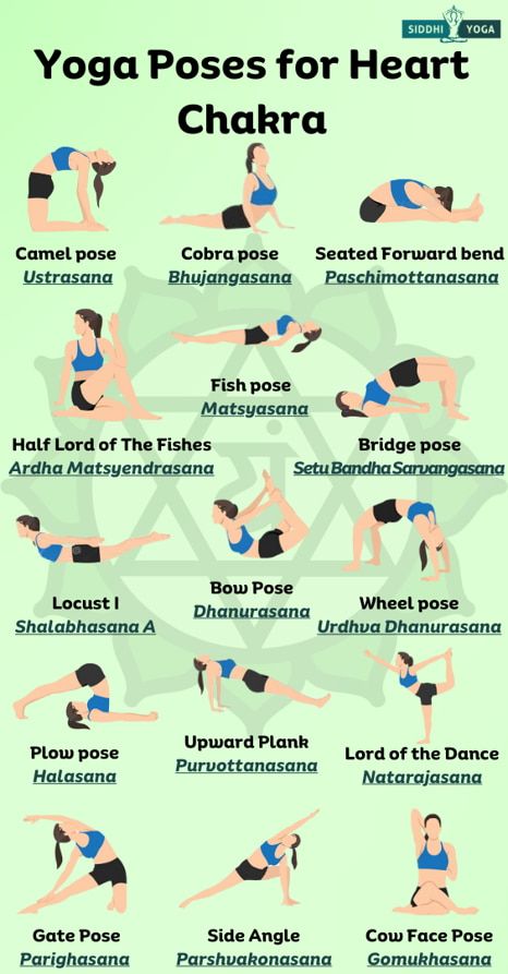 The Heart Chakra Yoga: Flow, Sequence & Poses | Siddhi Yoga Heart Yoga Poses, How To Activate Heart Chakra, Heart Opener Yoga Poses, Open Heart Yoga Poses, Yoga For Heart Chakra, Heart Chakra Yoga Sequence, Heart Chakra Yoga Poses, Chakra Stretches, Exercise For Heart Health