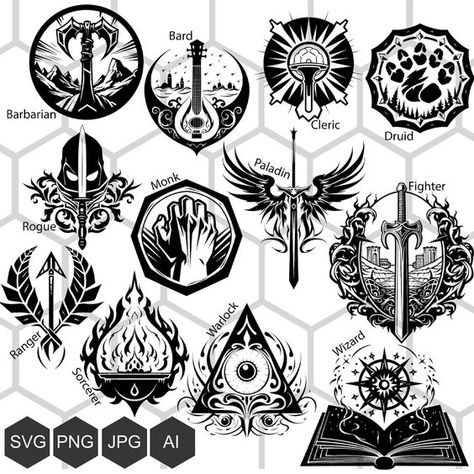 Dnd Class Emblems, Wizard Symbols Dnd, Dungeons And Dragons Symbols, D&d Symbols, D&d Class Symbols, Guild Logo Design, Dungeons And Dragons Images, Types Of Wizards, Dnd Class Symbols