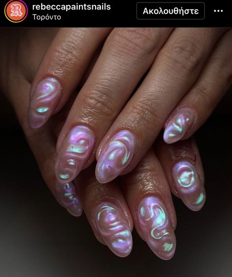 Glitter Nails Pink, Gel Nails Nail Art, Glossy Nails, Holloween Nails, Opal Nails, Classy Nail Art, Angel Nails, Aurora Nails, Chrome Nail Art