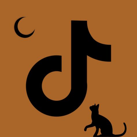 Brown/ Orange tiktok logo with moon and black cat for Halloween aesthetic Halloween App Icons Tiktok, Halloween Tiktok Logo, Halloween Tiktok Icon, Halloween Apps, Halloween Tiktok, Halloween App Icons, Autumn Icons, Fall Widgets, Creative Photography Logo