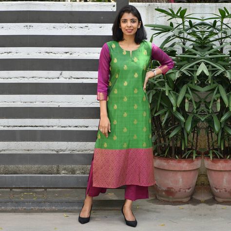 Some days you just want to wear something effortless & pretty. This kancheepuram silk kurta is meant exactly for such days :) . . .… Pattu Kurti Designs Latest, Pattu Kurti Designs, Effortless Pretty, Silk Kurti Designs, Kurta Patterns, Saree Blouse Neck Designs, Kids Blouse Designs, Western Wear Dresses, Churidar Designs